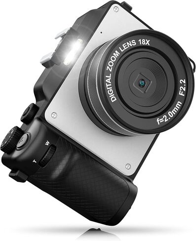 كاميرا رقمية، كاميرا فيديو بدقة 4K، كاميرا مزدوجة أمامية وخلفية، تركيز تلقائي ومضادة للاهتزاز، 7 مرشحات ألوان، اكتشاف الوجه، شاشة IPS مقاس 3 بوصات، زاوية عريضة 140 درجة، تكبير 18X، بطاقة TF سعة 64 جيجا بايت وحزام يد AA-12 in Kuwait