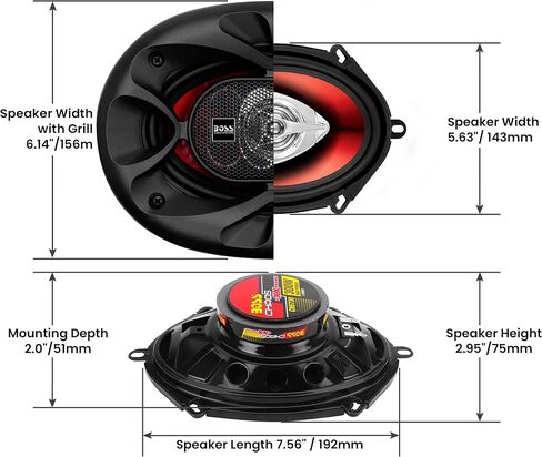 BOSS Audio Systems CH5730B Chaos Series 5 x 7 Inch Car Stereo Door Speakers - 300 Watts Max, 3 Way, Full Range Audio, 1 Inch and 0.5 inch Tweeters, Coaxial, Sold in Pairs in Saudi Arabia