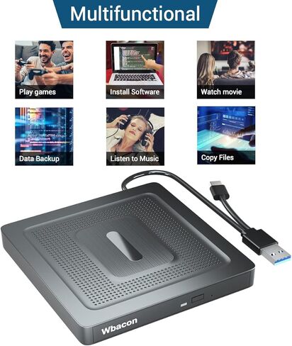 محرك اقراص ضوئية مزدوج الواجهة من واباكون مناسب للابتوب او الكمبيوتر المكتبي مثل ويندوز 7 8 10 11 وماك او اس ولينكس in Kuwait