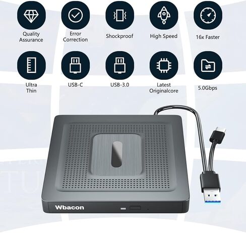 محرك اقراص ضوئية مزدوج الواجهة من واباكون مناسب للابتوب او الكمبيوتر المكتبي مثل ويندوز 7 8 10 11 وماك او اس ولينكس in Kuwait