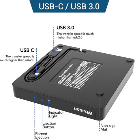 محرك اقراص ضوئية مزدوج الواجهة من واباكون مناسب للابتوب او الكمبيوتر المكتبي مثل ويندوز 7 8 10 11 وماك او اس ولينكس in Kuwait
