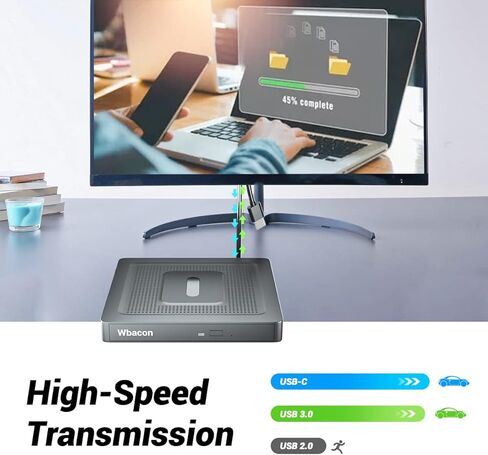 محرك اقراص ضوئية مزدوج الواجهة من واباكون مناسب للابتوب او الكمبيوتر المكتبي مثل ويندوز 7 8 10 11 وماك او اس ولينكس in Kuwait