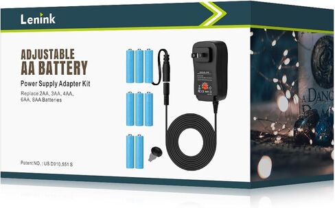 محول إمداد طاقة تيار متردد قابل للتعديل من لينينك، مجموعة استبدال البطارية لبطارية AA، استبدل 2AA 3AA 4AA 6AA 8AA (أسود، 1.8 متر/5.9 قدم) in Kuwait