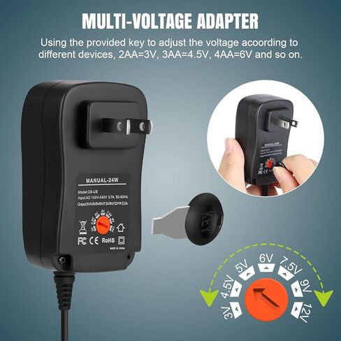 محول إمداد طاقة تيار متردد قابل للتعديل من لينينك، مجموعة استبدال البطارية لبطارية AA، استبدل 2AA 3AA 4AA 6AA 8AA (أسود، 1.8 متر/5.9 قدم) in Kuwait