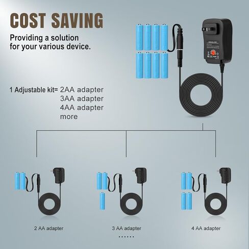 محول إمداد طاقة تيار متردد قابل للتعديل من لينينك، مجموعة استبدال البطارية لبطارية AA، استبدل 2AA 3AA 4AA 6AA 8AA (أسود، 1.8 متر/5.9 قدم) in Kuwait