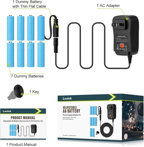 محول إمداد طاقة تيار متردد قابل للتعديل من لينينك، مجموعة استبدال البطارية لبطارية AA، استبدل 2AA 3AA 4AA 6AA 8AA (أسود، 1.8 متر/5.9 قدم) in Kuwait