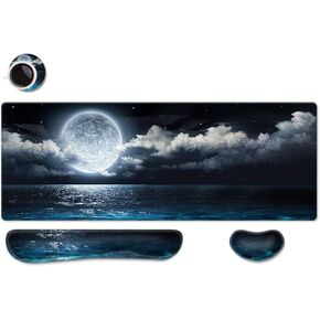 Keyboard Mouse Pad Set,Desk Pad + Keyboard Wrist Rest Support+Wrist Rest, Easy Typing Pain Relief,4Pcs (31.5×11.8 in) Ergonomic XXL Ultra Thick Mousepad Desk Mat Plants