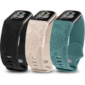 Minyee 3 حزم منقوشة بالزهور متوافقة مع Fitbit Charge 6 Bands/Fitbit Charge 5 Bands للنساء، لطيف ناعم من السيليكون على شكل زهرة الهندباء مصمم رياضي حزام صيفي فاخر للشحن 6/5 in Kuwait