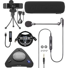 Antlion Audio ModMic Uni Attachable Noise-Cancelling Microphone with Mute Switch Bundle with Blucoil 1080p USB Webcam, USB Conference Speakerphone, USB-A Mini Hub, and 3' USB Extension Cable in Kuwait
