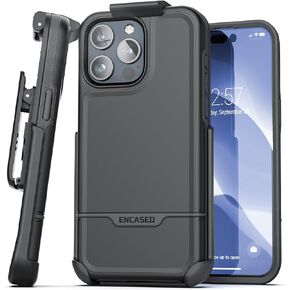 Encased Rebel Designed for iPhone 15 Pro Max Belt Clip Case, Protective Shockproof Case with Phone Holster (Black) in Kuwait