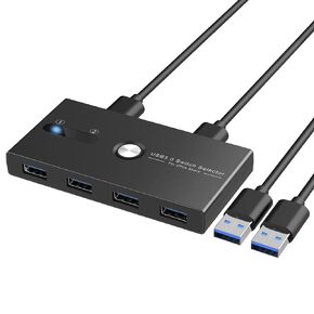 USB 3.0 KVM Switch Selector 2 Computers Sharing 3 USB Devices with 2 Port Card Reader ，with mounting slideway for Easy Installation One-Button Swapping for Mouse, Keyboard, Scanner, Printer, Computer