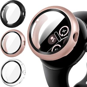 Suoman 3-Pack for Google Pixel Watch 3/2/1 41mm Case, [Anti-Scratch] 9H Tempered Glass Screen Protector+ All-Round PC Glossy Protective Cover Bumper in Kuwait