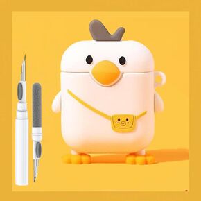 Cute Duck Case for Airpod 2nd 1st Generation Case, Funny 3D Cartoon Kawaii Cool Airpods Cases Cover Skin with Cleaning Kit & Keychain for Apple Air pod Gen 2 & 1 for Boys Girls Kids Teen, Bag Duck