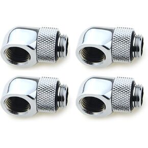 Nickel-Plated Brass Silver Chrome G 1/4" Male to Female 90° Rotary Enhance Multi-Link Adapter Fitting for Computer Water Cooling System(4 PCS) in Kuwait