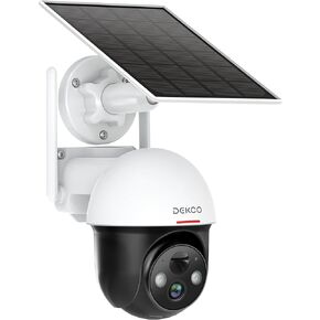 DEKCO 2K Solar Security Camera Wireless Outdoor, 360 Degree Rotating Pan Tilt Home Surveillance System with Spotlight and Sound Alarm, Night Vision, Motion Detection, 2 Way Talk, Requires 2.4GHz WiFi in Kuwait