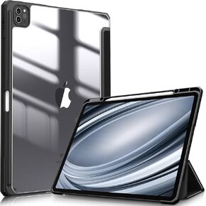 Fintie Hybrid Slim Case for iPad Pro 12.9-inch 6th Generation 2022, [Built-in Pencil Holder] Shockproof Cover w/Clear Transparent Back Shell, Also Fit iPad Pro 12.9" 5th/4th/3rd Gen, Black