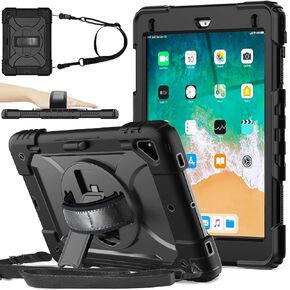 BMOUO Case for iPad 6th/5th Generation Case (9.7 inch, 2018/2017), 360°Rotating Stand, Hand/Shoulder Strap Shockproof iPad 9.7" Case for iPad Air 2, Black