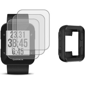 Watch Screen Protector (3 Pack) Compatible Garmin Forerunner 35 Tempered Glass Film Anti-Scratch High Definition Full Coverage and (1Pack) Silicone Case for Smart watch in Saudi Arabia
