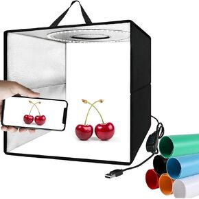 صندوق إضاءة محمول للتصوير الفوتوغرافي، صندوق إضاءة استوديو الصور، مجموعة خيمة تصوير احترافية مقاس 12 × 12 بوصة مع 120 مصباح LED + 6 خلفيات ملونة + قطعة قماش ناشرة للضوء - صندوق صور قابل للتعتيم لتصوير المنتج in Kuwait