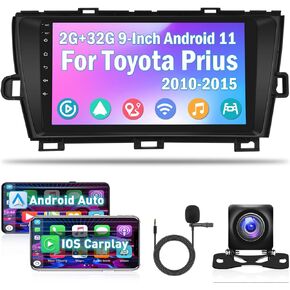 ستيريو سيارة Roinvou Android لسيارة Toyota Prius (LHD) 2010-2015، راديو سيارة CarPlay لاسلكي مدمج مع Android Auto، شاشة لمس 9 بوصات في لوحة القيادة GPS ودعم مرآة Link BT FM WiFi AHD رؤية خلفية in Kuwait