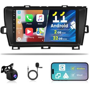 Roinvou 8 Cores 4+64G Android Radio Upgrade for Toyota Prius 2010-2015(LHD), 9'' HD Touchscreen with Wireless CarPlay Android Auto GPS Navigation WiFi Backup Camera Mirror Link Bluetooth RDS Mic