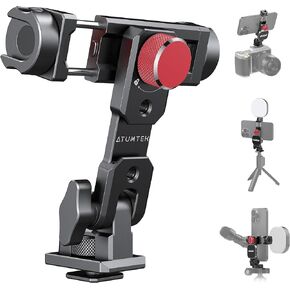 ATUMTEK Metal Phone Tripod Mount, Universal Aluminum Smartphone Mount Adapter with 3 Cold Shoe, 3 1/4" Screw Mount, Arca Port and 1 Convertible Cold Shoe Adapter, 360° Rotation & 145° Tilt Angle