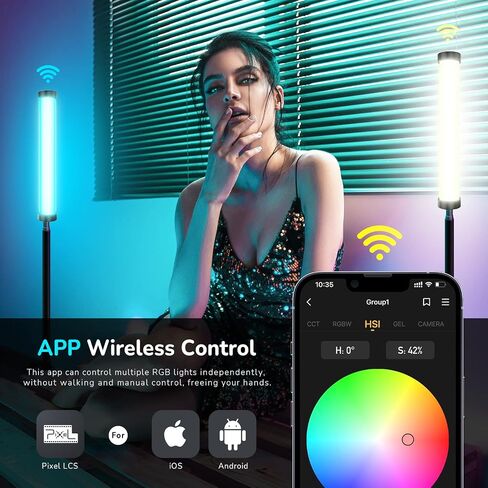 بكسل عصا اضاءة محمولة بالفضاء اللوني ار جي بي، ضوء فيديو LED مع تحكم عن طريق التطبيق، 16 مليون لون اضاءة للتصوير الفوتوغرافي، عصا اضاءة خافتة 2500-8500 كلفن، شاشة OLED مع 10 تاثيرات ضوئية in Saudi Arabia