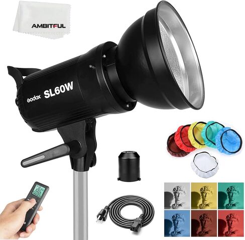 غودوكس مصباح فيديو LED سي ار اي 95+ SL-60W SL60W ابيض 5600±300K اصدار 60WS بوينز ماونت لاسلكي ضبط السطوع، نظام تجميع 433MHz + عاكس in Kuwait