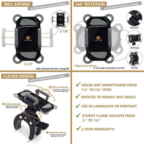 Stroller Phone Holder, Shopping Cart Golf Bike Mount, for Motorcycle, Scooter, ATV, Boat, Spin Bike, Bicycle Handlebar- Universal- iPhone, Cell Clamp in Kuwait