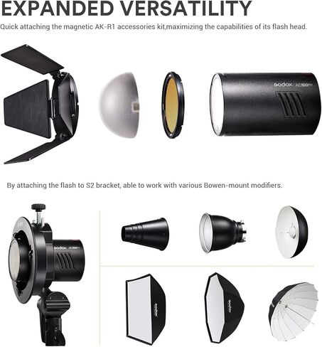 Godox AD100 Pro AD100Pro Round Head Flash, 2.4G TTL Speedlite 100Ws Pocket Flash Strobe 1/8000s HSS Monolight with 2600mAh Lithium Battery 1.8W Model Light to Cover 360 Flashes Recycle in 0.01-1.5 Sec in Saudi Arabia