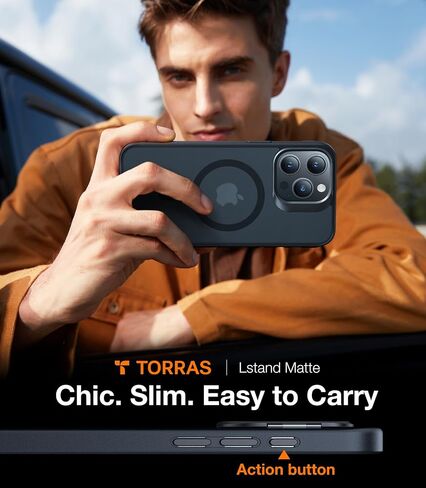 حافظة TORRAS مغناطيسية مقاومة للصدمات لهاتف iPhone 15 Pro Max، [تم اختبار السقوط من الدرجة العسكرية] [مناسبة لـ MagSafe] [حماية مطورة للكاميرا] حافظة متينة رفيعة لهاتف iPhone 15 ProMax مع حامل أسود بلوري in Saudi Arabia