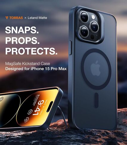 حافظة TORRAS مغناطيسية مقاومة للصدمات لهاتف iPhone 15 Pro Max، [تم اختبار السقوط من الدرجة العسكرية] [مناسبة لـ MagSafe] [حماية مطورة للكاميرا] حافظة متينة رفيعة لهاتف iPhone 15 ProMax مع حامل أسود بلوري in Saudi Arabia