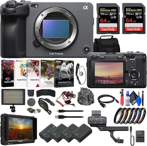 Sony FX3 Full-Frame Cinema Camera (ILME-FX3) + 4K Monitor + 2 x 64GB Card + Bag + 3 x NP-FZ100 Compatible Battery + LED Light + Card Reader + Corel Photo Software + Rode Compact Mic + More (Renewed) in Saudi Arabia