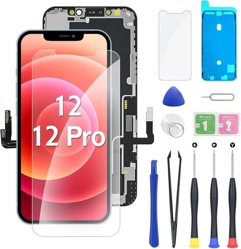 استبدال شاشة iPhone 12/12 Pro مقاس 6.1 بوصة شاشة بديلة LCD تعمل باللمس ثلاثية الأبعاد ومحول رقمي عالي الدقة مع مجموعة أدوات إصلاح + واقي شاشة مقاوم للماء in Kuwait