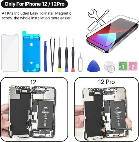 استبدال شاشة iPhone 12/12 Pro مقاس 6.1 بوصة شاشة بديلة LCD تعمل باللمس ثلاثية الأبعاد ومحول رقمي عالي الدقة مع مجموعة أدوات إصلاح + واقي شاشة مقاوم للماء in Kuwait