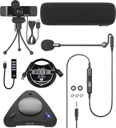 Antlion Audio ModMic Uni Attachable Noise-Cancelling Microphone with Mute Switch Bundle with Blucoil 1080p USB Webcam, USB Conference Speakerphone, USB-A Mini Hub, and 3' USB Extension Cable in Kuwait