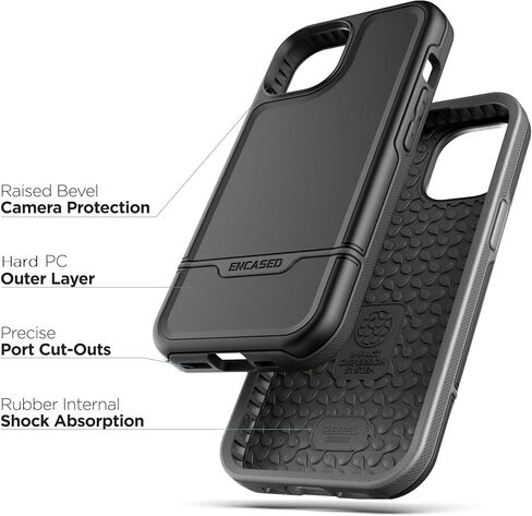 Encased Rebel Designed for iPhone 15 Pro Max Belt Clip Case, Protective Shockproof Case with Phone Holster (Black) in Kuwait