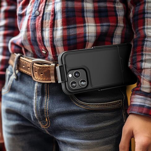 Encased Rebel Designed for iPhone 15 Pro Max Belt Clip Case, Protective Shockproof Case with Phone Holster (Black) in Kuwait