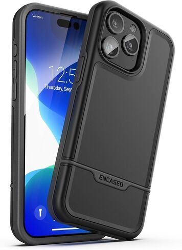 Encased Rebel Designed for iPhone 15 Pro Max Belt Clip Case, Protective Shockproof Case with Phone Holster (Black) in Kuwait