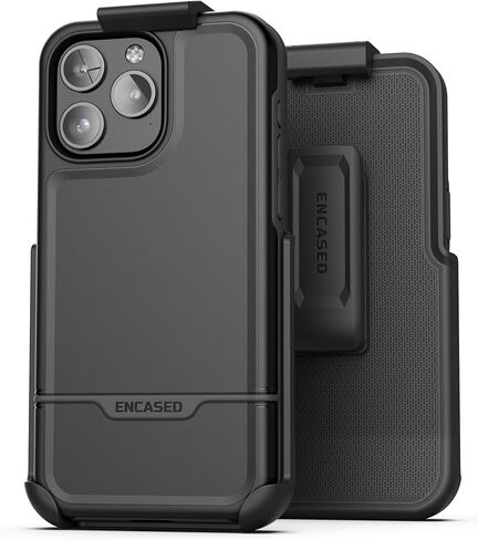 Encased Rebel Designed for iPhone 15 Pro Max Belt Clip Case, Protective Shockproof Case with Phone Holster (Black) in Kuwait