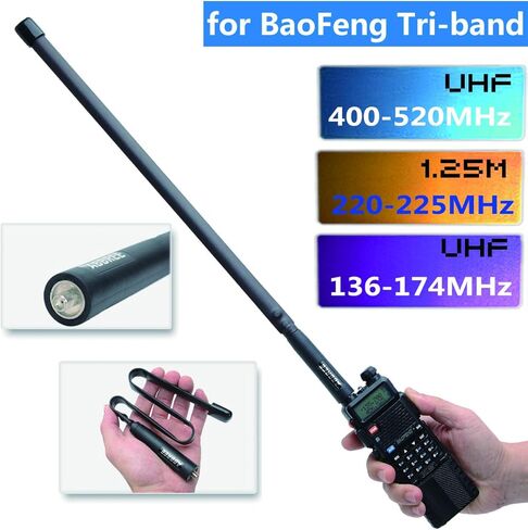 ABBREE 144/222/435Mhz 18.8-inch SMA-Female Tactical Antenna for Baofeng BF-R3 UV-82T Baofeng x Radioddity UV-5RX3 UV-82X3 BTECH UV-5X3 Abbree AR-F3 Tri-Band Two Way Radio in Kuwait