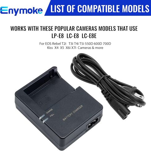 شاحن بطارية LP-E8 السريع لكاميرات Canon: متوافق مع بطارية LC-E8 LP-E8 لكاميرات Canon EOS Rebel T2i T3i T4i T5i (ليس لكاميرات Rebel T2، T3، T4، T5) 550D 600D 650D 700D Kiss X4 X5 X6 X6i X7i SLR in Kuwait