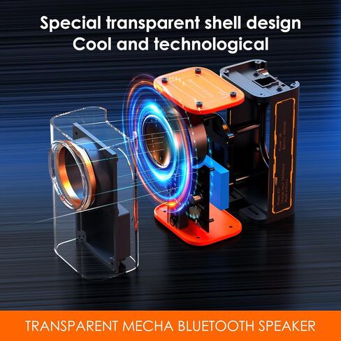 Portable Bluetooth Speaker with Lights, Transparent Wireless Mini Bluetooth Speaker with TWS, Perfect Small Speaker HD Sound and Bass for Office, Home, Shower, Room, Bike, Car (Black) in Kuwait