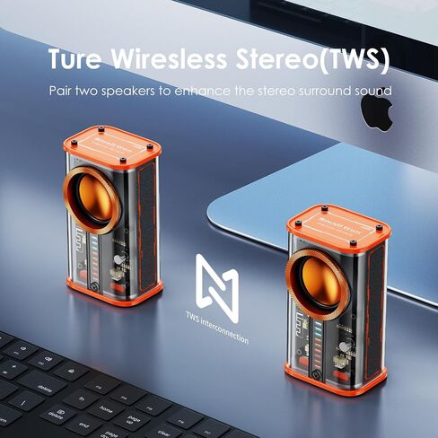 Portable Bluetooth Speaker with Lights, Transparent Wireless Mini Bluetooth Speaker with TWS, Perfect Small Speaker HD Sound and Bass for Office, Home, Shower, Room, Bike, Car (Black) in Kuwait