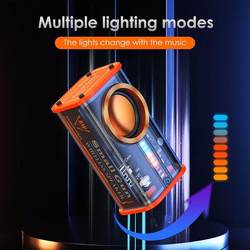 Portable Bluetooth Speaker with Lights, Transparent Wireless Mini Bluetooth Speaker with TWS, Perfect Small Speaker HD Sound and Bass for Office, Home, Shower, Room, Bike, Car (Black) in Kuwait