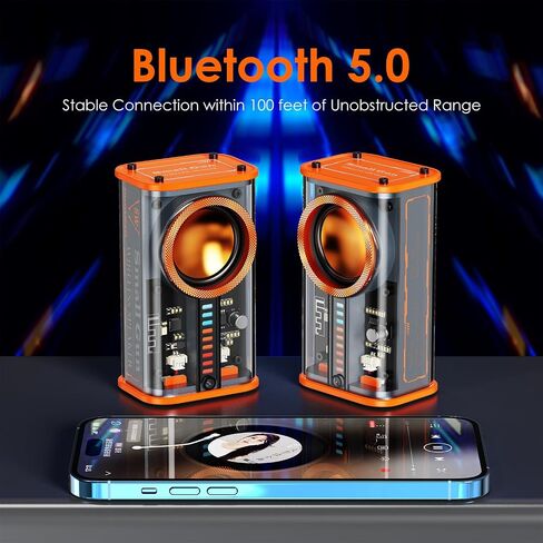 Portable Bluetooth Speaker with Lights, Transparent Wireless Mini Bluetooth Speaker with TWS, Perfect Small Speaker HD Sound and Bass for Office, Home, Shower, Room, Bike, Car (Black) in Kuwait