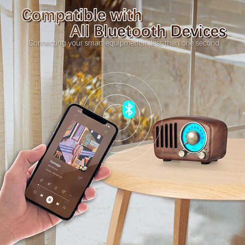 Vintage Radio Retro Bluetooth Speaker- Greadio Cherry Wooden FM Radio with Old Fashioned Classic Style, Strong Bass Enhancement, Loud Volume, Bluetooth 5.0 Wireless Connection, TF Card & MP3 Player in Kuwait
