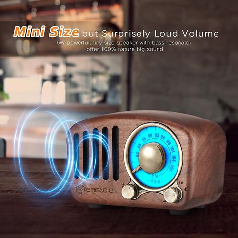 Vintage Radio Retro Bluetooth Speaker- Greadio Cherry Wooden FM Radio with Old Fashioned Classic Style, Strong Bass Enhancement, Loud Volume, Bluetooth 5.0 Wireless Connection, TF Card & MP3 Player in Kuwait
