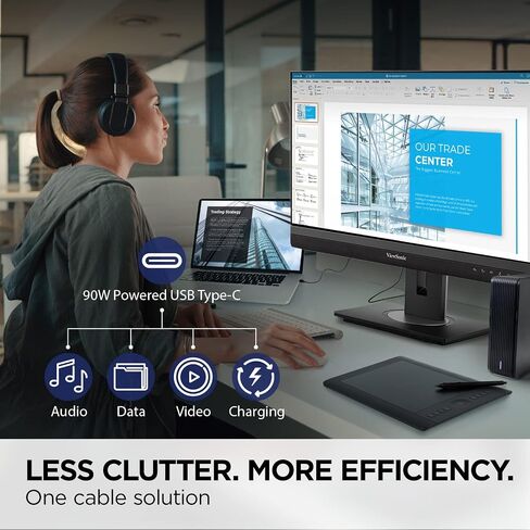 شاشة فيوسونيك VG2456 مقاس 24 بوصة بدقة 1080 بكسل مزودة بمنفذ USB 3.2 من النوع C وإيثرنت جيجابت مدمج وبيئة عمل قابلة للإمالة بزاوية 40 درجة للمنزل والمكتب، باللون الأسود in Saudi Arabia