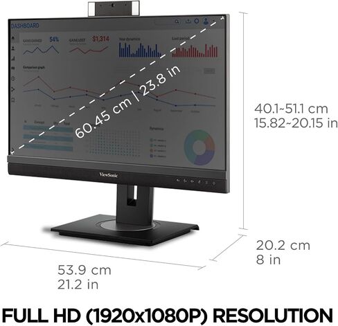 شاشة فيوسونيك VG2456 مقاس 24 بوصة بدقة 1080 بكسل مزودة بمنفذ USB 3.2 من النوع C وإيثرنت جيجابت مدمج وبيئة عمل قابلة للإمالة بزاوية 40 درجة للمنزل والمكتب، باللون الأسود in Saudi Arabia